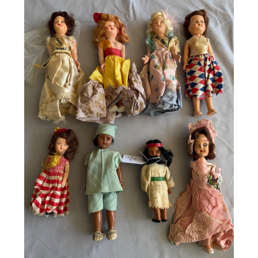 Vintage Hard Plastic Doll Lot of 8 Miss Tastee-Freez Sleep Eyes Mid Century 1950